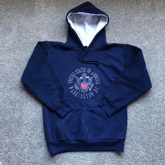 VINTAGE 90’S UNITED STATES OF AMERICA WASHINGTON DC HOODIE / SWEATSHIRT SMALL - Picture 2 of 7